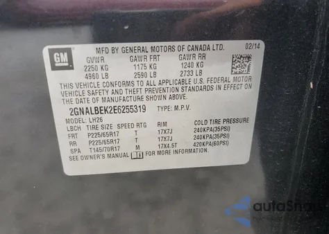 2014 Chevrolet Equinox Lt z USA, uszkodzony, nr VIN 2GNALBEK2E6255319